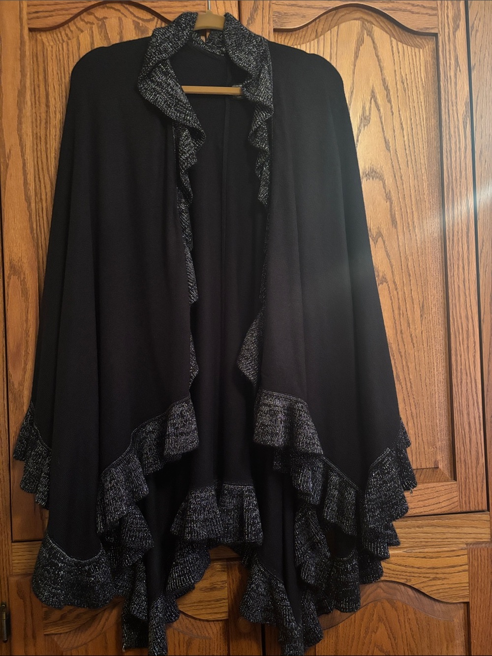 Black Ruffle-Trim Women's Sweater Wrap